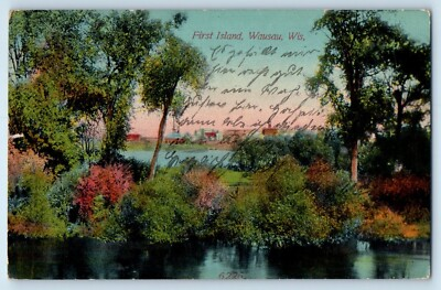 #ad #ad c1910 Wausau Wisconsin WI Postcard First Island Garden View Trees Plants Posted $12.97