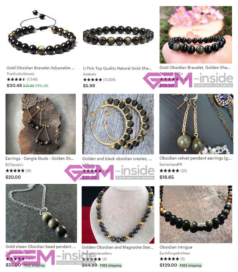 Natural Round Golden Obsidian Stone Beads for Jewelry Making Design Strand 15" - Image 3 of 4