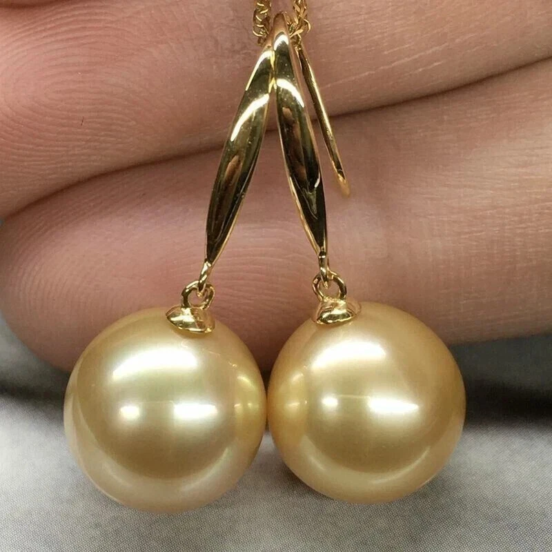 Nuevos Pendientes de Perlas Naturales Doradas del Mar del Sur AAA de 8-9 mm Oro Amarillo 14K Foto 3 de 3