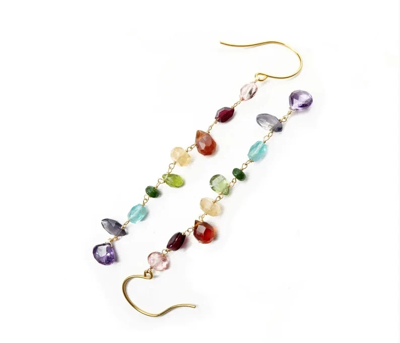 Pendientes arco iris piedras preciosas semipreciosas con piedras multicolores, granate peridoto Foto 4 de 4