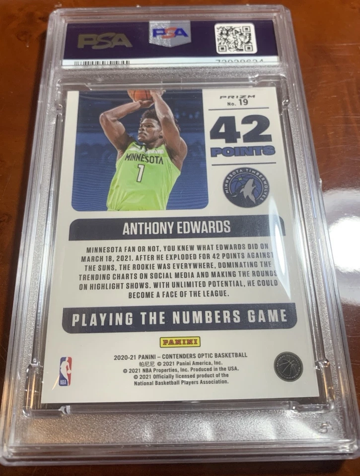 2020-21 Panini Contenders Anthony Edwards Rookie Blue Cracked Ice PSA 9 Pop 11 - Image 2 of 2