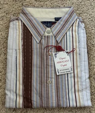 NWT English Laundry Men's Striped Long Sleeve Dress Shirt Brown Blue XXL