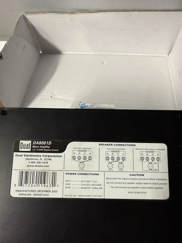 Dual DA8001D Digital Mono Amplifier 1000-Watt Max  - Image 4 of 4