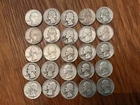 WASHINGTON QUARTERS 90% SILVER PARTIAL ROLL OF 25 COINS.  FREE SHIPPING.