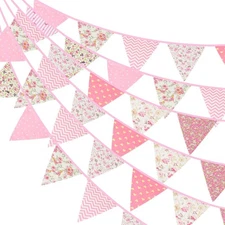jijAcraft 39Ft Triangle Bunting Banner, 42Pcs Tea Floral 39 Ft 42 Pcs, Pink 