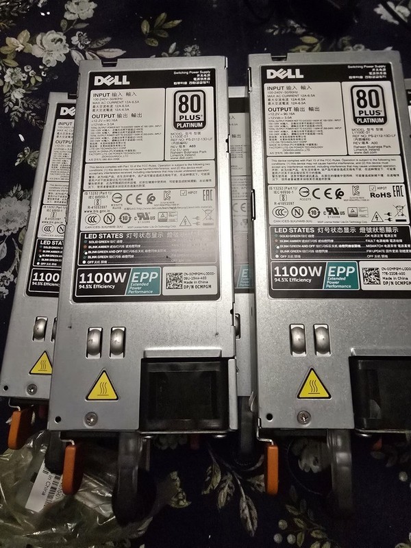 Lot of 8 Dell 1100W EPP 80+ Platinum PSU (L1100E-S1) DP/N: OCMPGM good tested