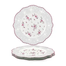 fanquare 10 Inch Porcelain Dinner Plates Set of 4, Lace Dishes Set for Salad,