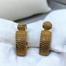 Vintage Gold-Tone Clip-On Hoop Earrings Minimalist Retro Jewelry