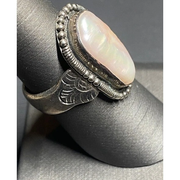 925 Sterling Silver And Baroque Pearl Ring Size 7.75 Sky - Image 3 of 4