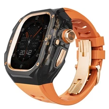 For Apple Watch Ultra 3/2 49mm Transparent Case Fluoroelastomer Band FKM Strap