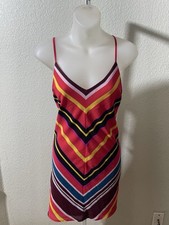 Express Red Chevron Stripe Multi Color Slip Dress Size Medium