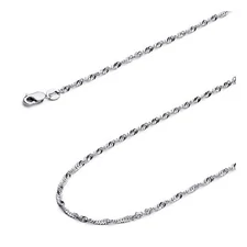 Wellingsale 14k White Gold Solid 1.8mm Singapore Chain Necklace