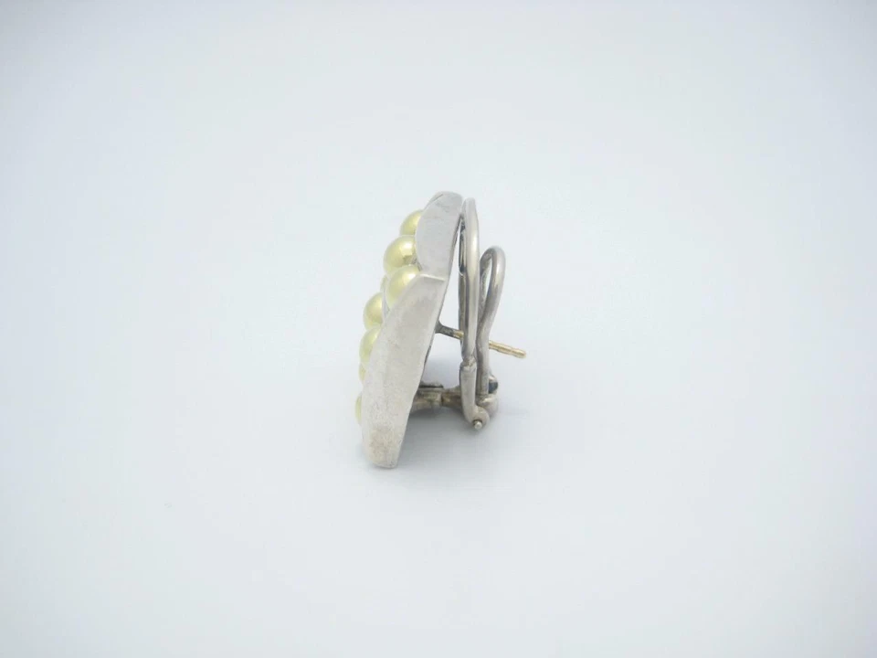 Lagos Caviar Sterling & 18k Yellow Gold Square Dot Omega Back Earrings - A - Image 3 of 4