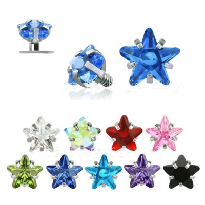 14G Star CZ Prong Set Surgical Steel Internally Threaded Dermal Anchor Top Part