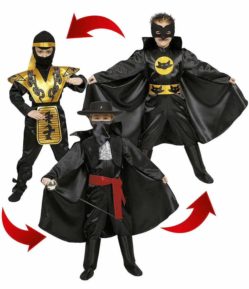 Costume Carnevale Eroi Action 3 in 1 Ninja Zorro Vestito Bambino  trasformabile