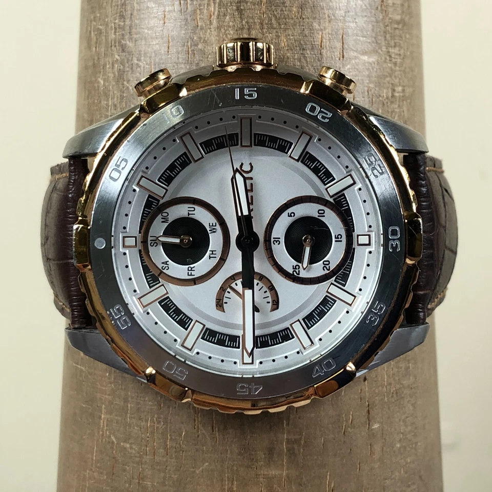 Reliquia Hombre ZR15839 Cronógrafo Cuero Marrón Redondo 46mm Cuarzo Analógico Reloj 8" Foto 2 de 4