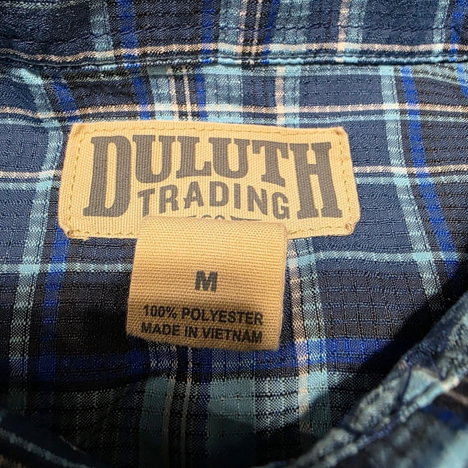 Duluth Trading Plaid Button Up Short Sleeve Work Shirt Blue Mens Medium - Image 4 of 4