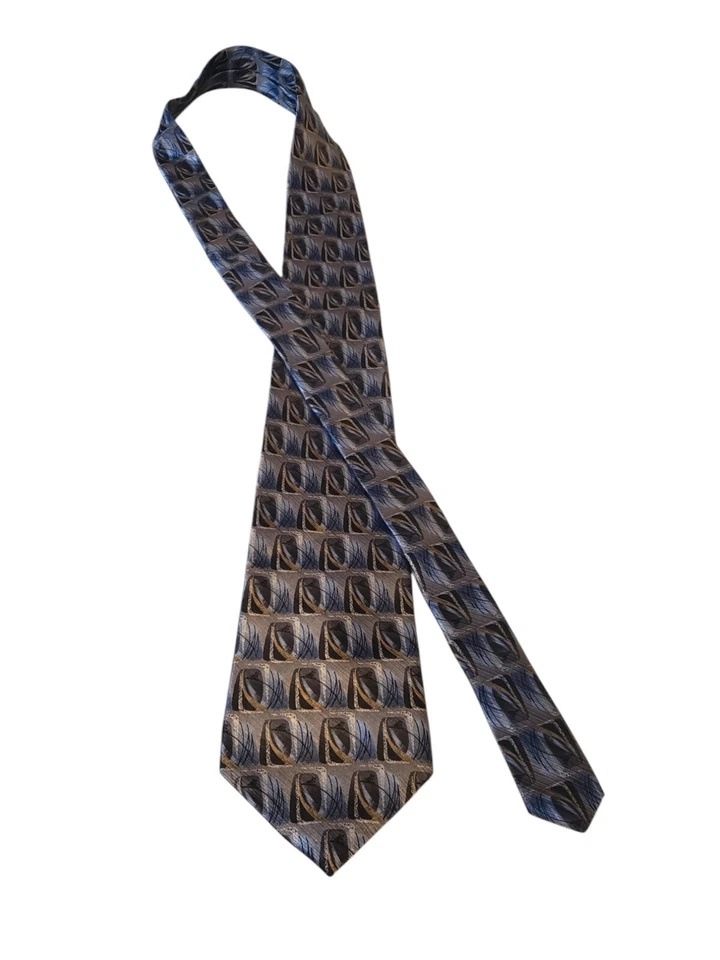 Gianfranco Ruffini Italy Neck Tie Mens Luxury Blue Black Gold Abstract Geometric - Image 3 of 4