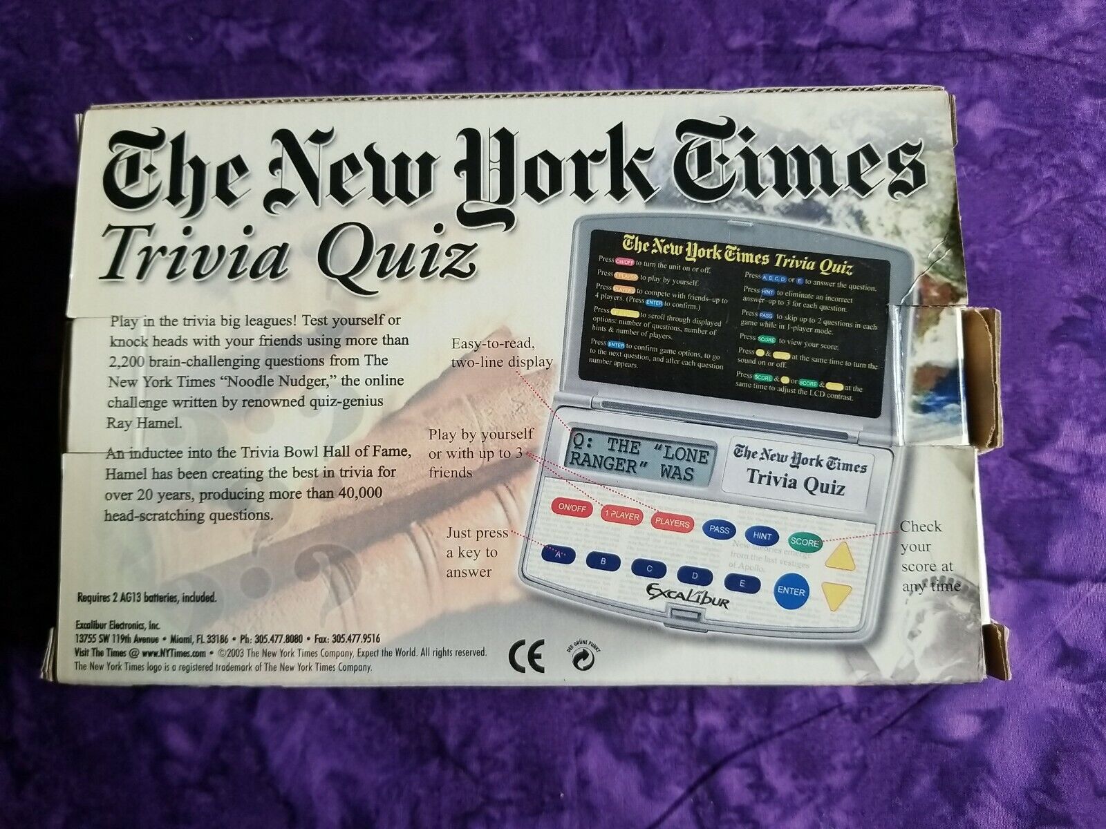 VTG 2003 New York Times Trivia Quiz Excalibur Electronic Digital