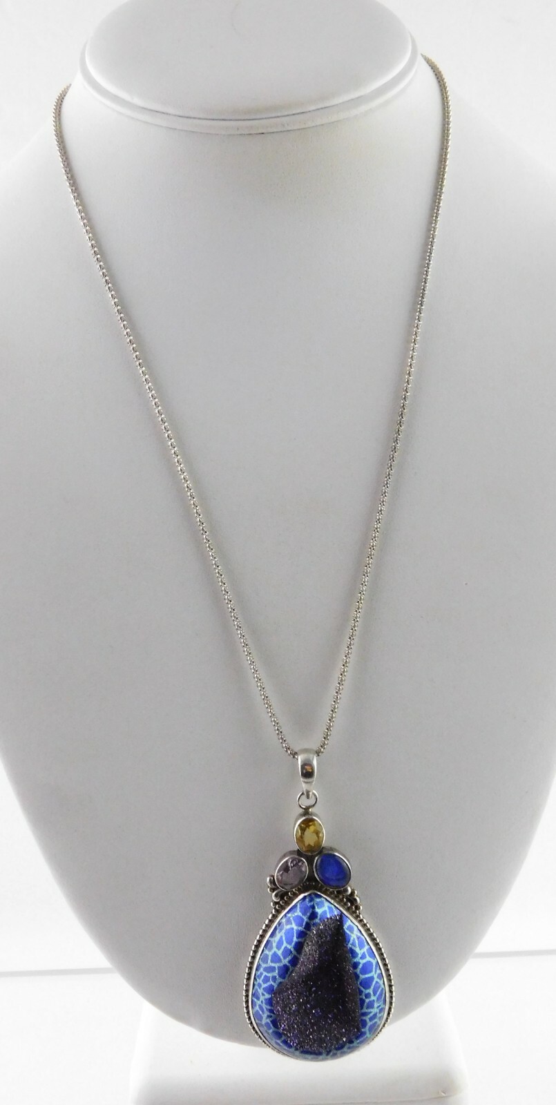 Sterling Silver Statement Druzy Stone Pendant Nec… - image 3