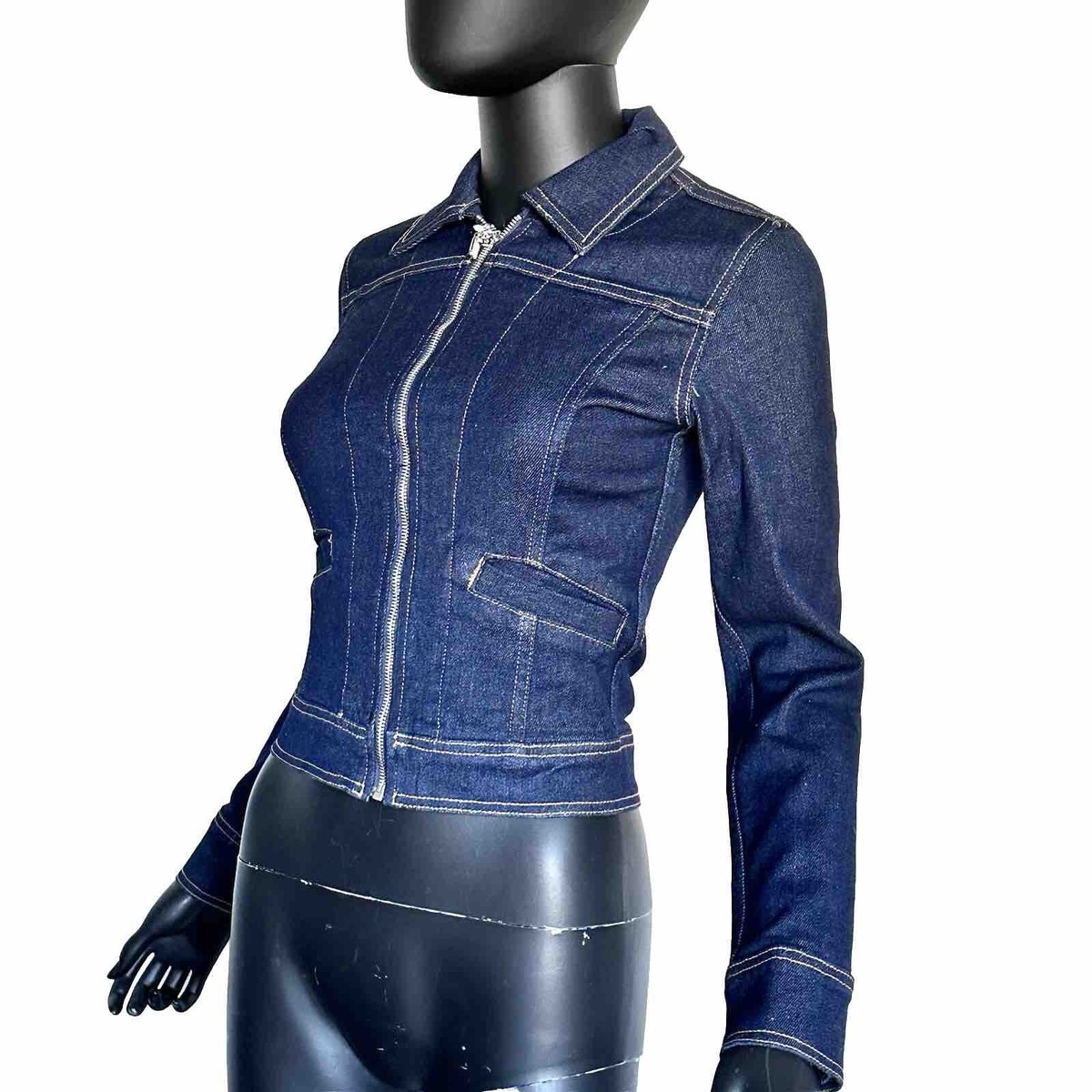 NWT Juicy Couture Denim Jacket Zip Front Dark Wash Size S