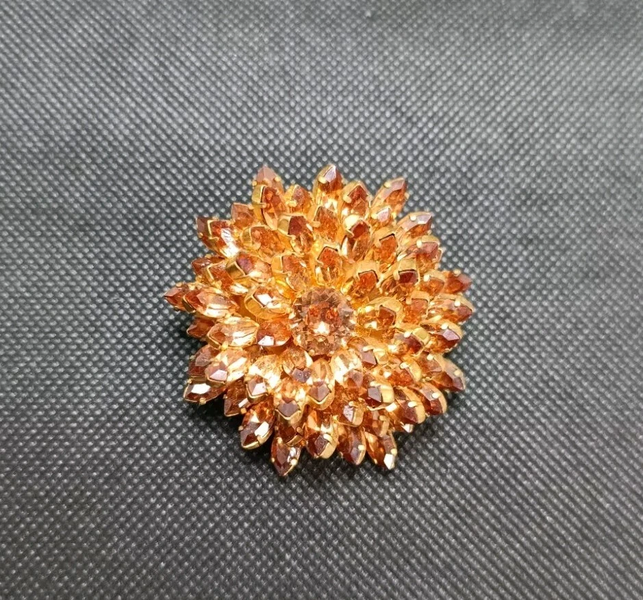 Broche prendedor vintage austriaco cristal ahumado tono dorado firmado y marca Fischland Foto 2 de 4