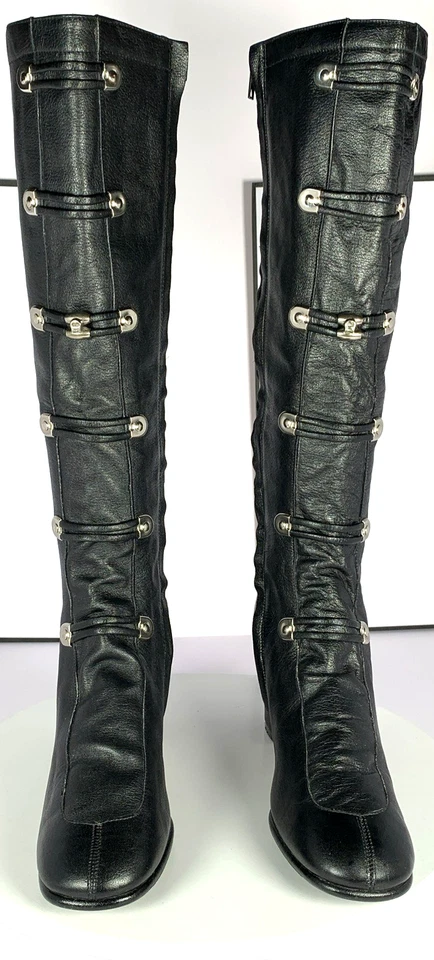 VTG 60s Etienne Aigner Silga Black Leather Corset GoGo Boots Block Heel 8AA MINT - Image 2 of 4