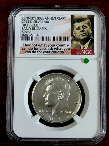 2014 D Kennedy Silver Half Dollar NGC SP69 High Relief 50th Anniversary