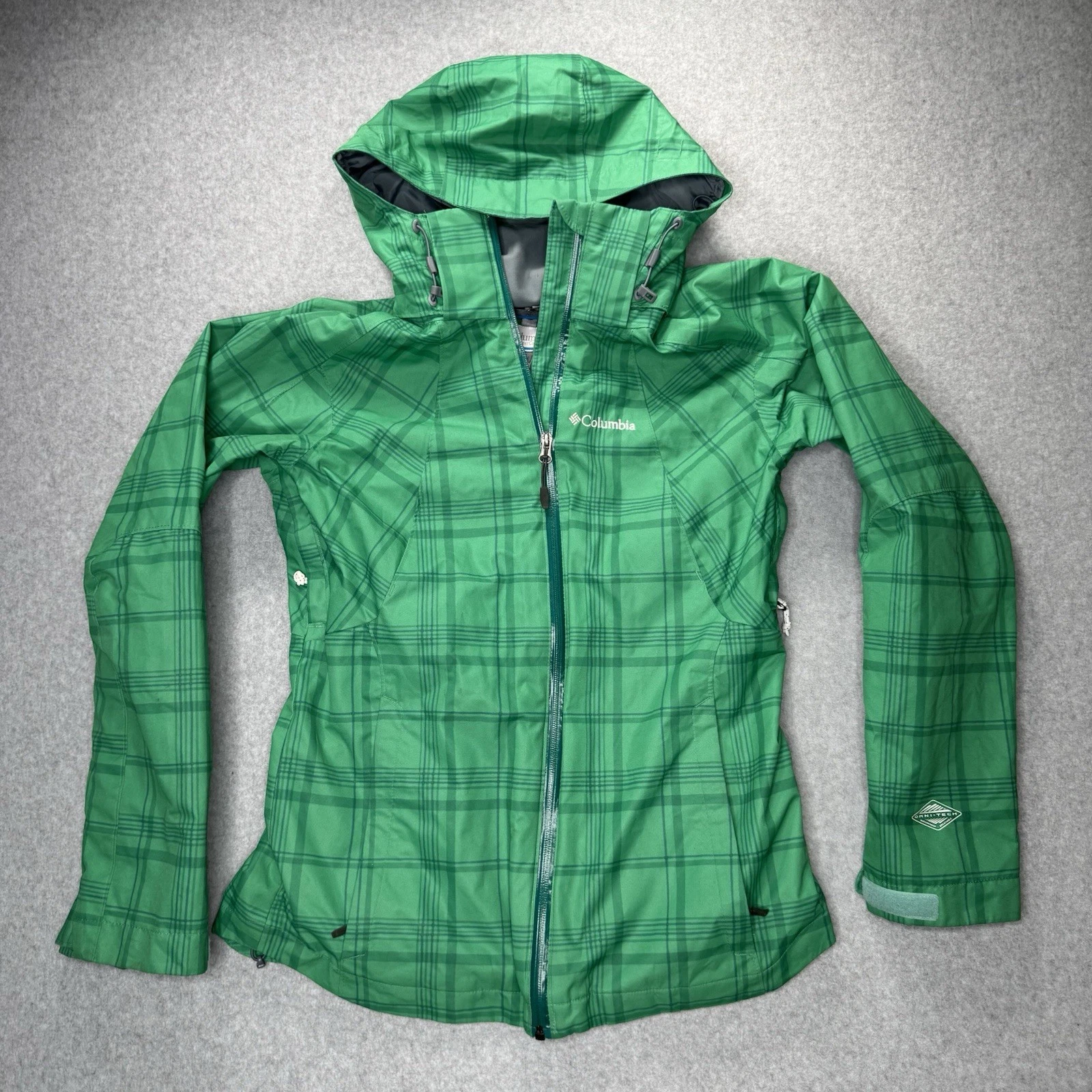 Columbia Women's Sz Small Green Plaid Interchange Omni-Tech Rain Snow Jacket