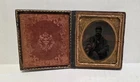 Civil War Soldier Tintype Photo Confederate Great Coat And Kepi Cap 1860s