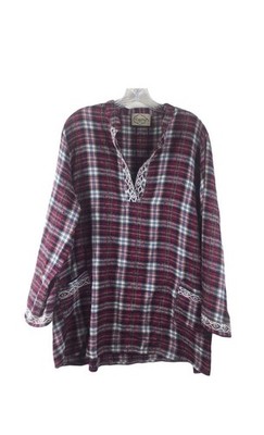 Dejavu Tartan Plaid  embroidered Pocket tunic top boho Western  oversized Small