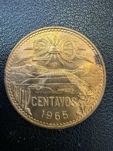 1965 Mexico 20 Centavos Brass Coin #F1319