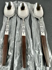 Interpur Wood Handle Vtg Flatware Japan MCM Stainless Steel Teak Wood Teaspoons