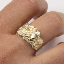 10K Yellow Gold Diamond-Cut Cross Nugget Ring All Sizes