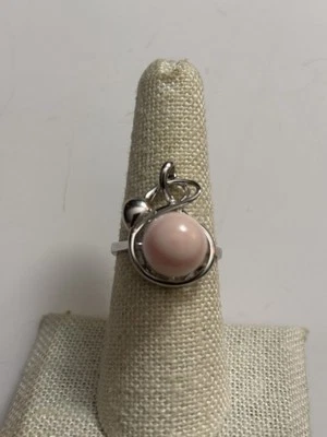 Anillo Ajustable Modernista Brutalista Caracola Rosa Plata de Ley Talla 7+ Foto 1 de 4