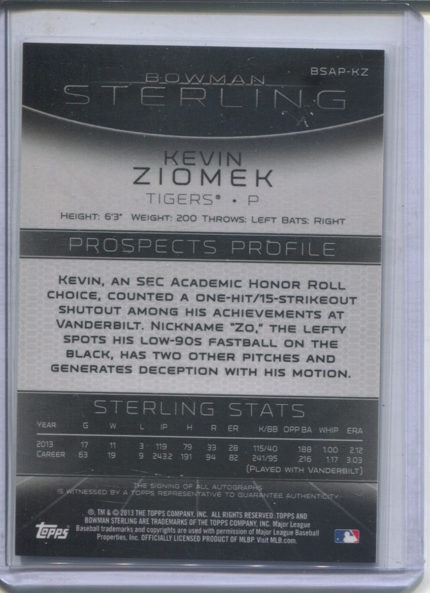 2013 Bowman Sterling Prospect Auto Kevin Ziomek #BSAP-KZ Auto | eBay
