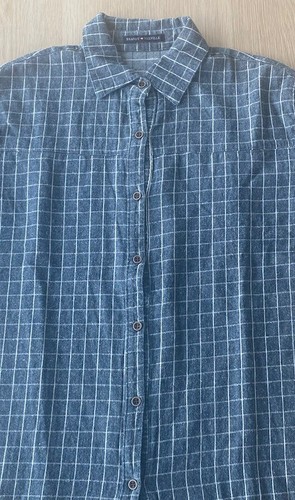 Brandy Melville Soft Cotton Blue Window Pane Button Up Shirt New York Graphic OS - Picture 3 of 10