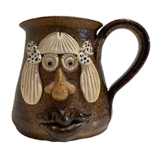 Vintage 70s Ugly Jug Mug Cup Funny Face Folk Art Pottery Signed David Lytle 
