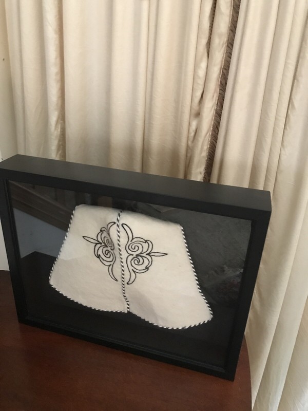 Vintage Framed Ethnic Wool Hat White Black Velvet Trim