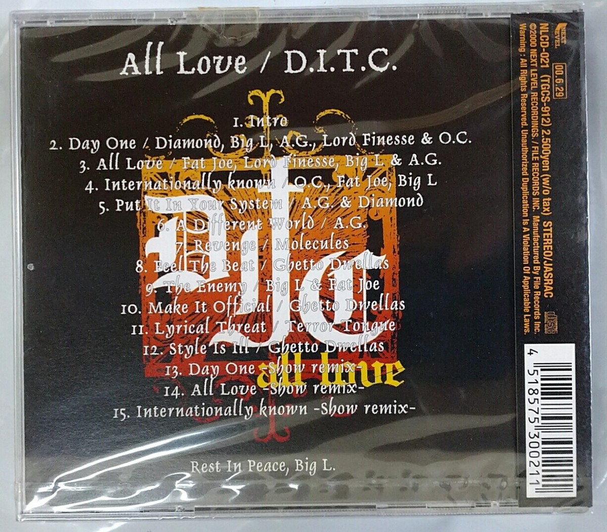 D.I.T.C. – All Love 帯付き国内盤CD アングラ HIPHOP CD) D.I.T.C. – All Love, Album, Brand New Sealed, OG Press, NLCD