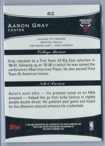 2007-2008 Topps Echelon Basketball Aaron Grigio Chicago Bulls Base RC #087/999 - Foto 2 di 2