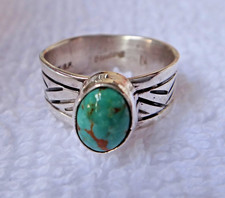 size 7 Sterling Silver 9x7mm oval Blue Turquoise 7mm wide decorative Band Ring