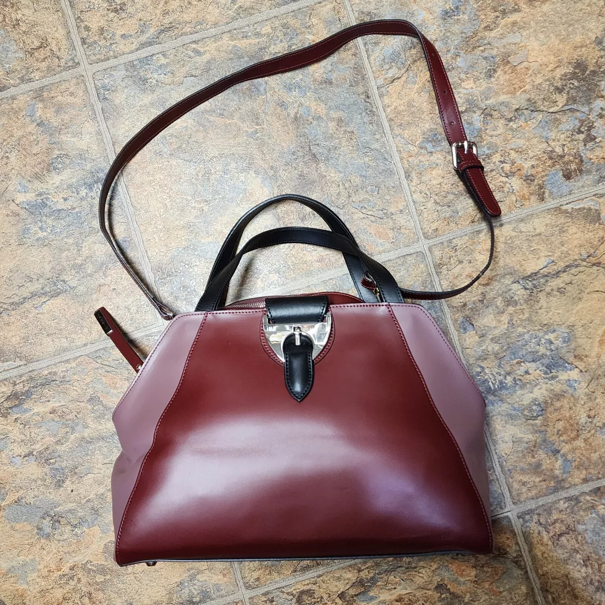 NICOLI Handbag Made In Italy Leather Satchel Two Tone Burgundy/ Mauve | eBay
