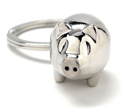 Lucky Pig Keychain Solid Silver Piggy Charm Car Key Chain with Key Ring Pig Love