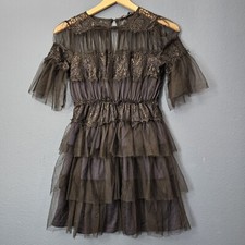 Zara Navy And Black Lace And Mesh Tiered Mini Dress Women's Size Small