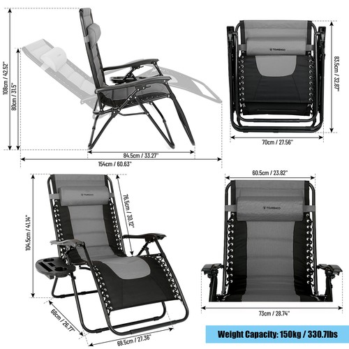 TOMSHOO Silla Exterior Gravedad Cero Plegable Sillón para Césped Camping Z5Y9 - Imagen 4 de 32