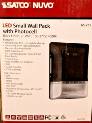 SATCO Nuvo LED Small Wall Pack with Photocell Black 20W 100-277V 4000K 65-265