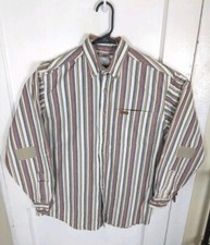 Vtg 90s Carhartt Rugged Outdoors Striped Chambray Button Workshirt XL Colorful