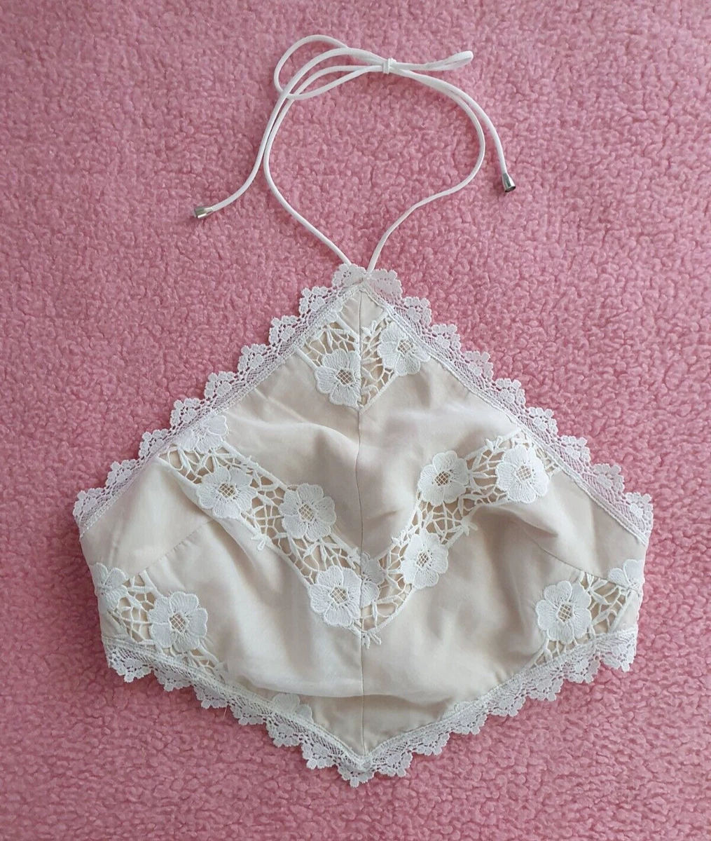 Petal & Pup Parise Top Womens 8 Beige Halter White Lace Boho Gypsy Romantic BNWT