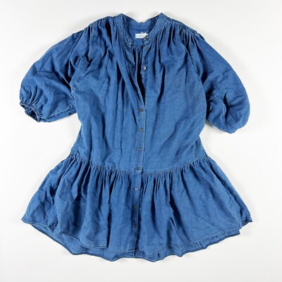 NEW Closed Finja Cotton Denim Ruffle Bottom Button Front Mini Dress Blue Small 